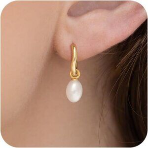 Irregular Small Pearl Drop Huggie Hoop Hypoallergenic Dainty Earring For Women